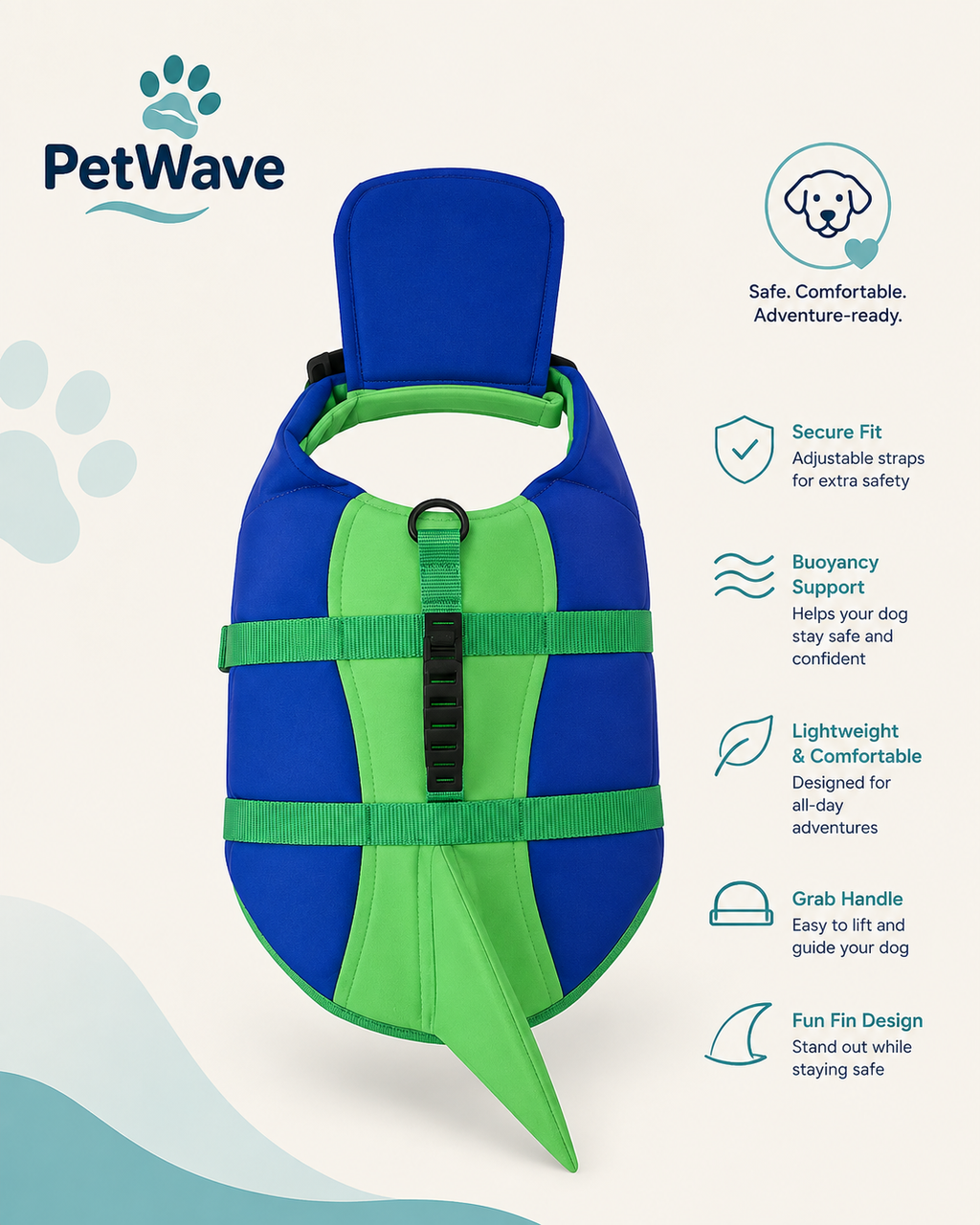 Dog Life Jacket – Shark Fin Design, High-Vis & Adjustable Fit