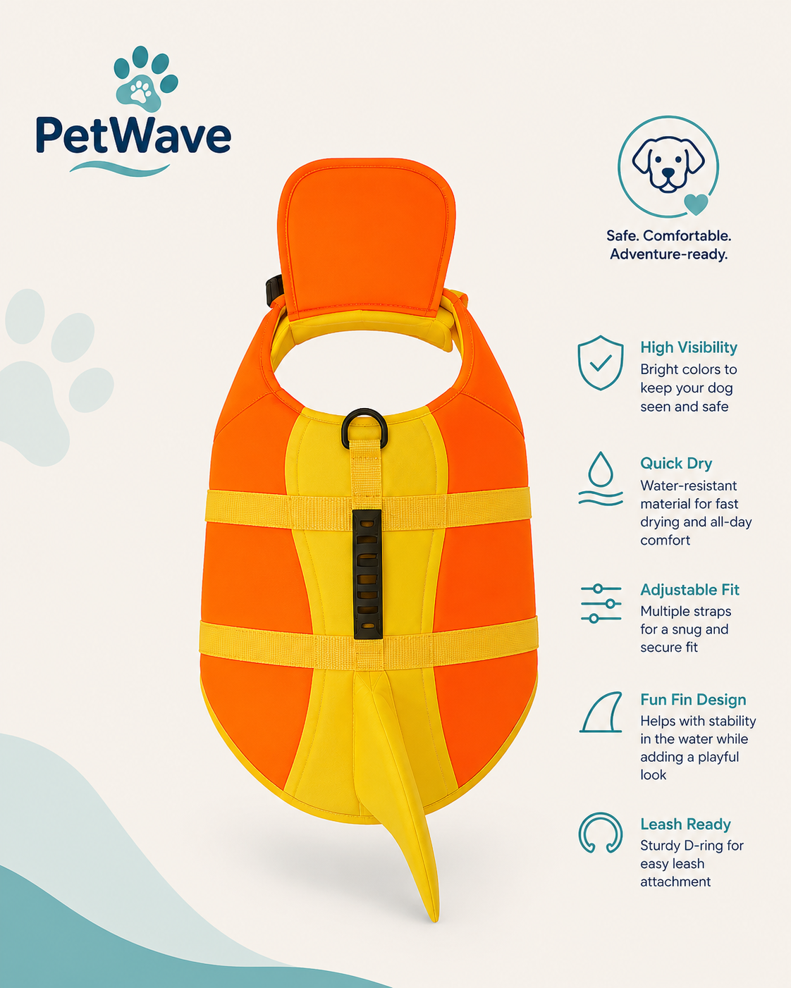 Dog Life Jacket – Shark Fin Design, High-Vis & Adjustable Fit